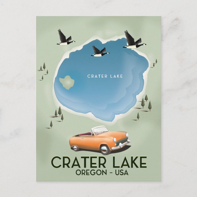 Crater Sjö Oregon Travel karta poster Vykort (Framsida)