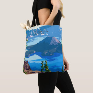 Crater Sjö Oregon Vintage Art Travel Illustration Tygkasse