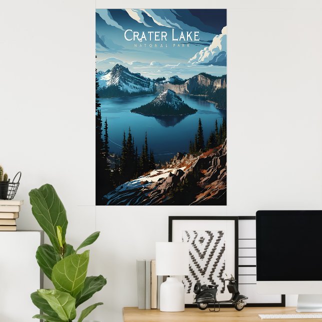 Crater Sjöar Majestic Island View Poster (Hemmakontoret)
