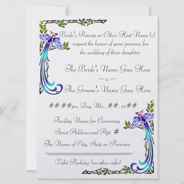 Crateur Peacocks (Metallisk bröllopsinbjudan) Inbjudningar (Framsida)