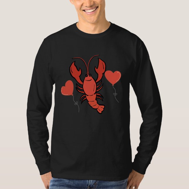Crawfish With Heart Balloon Valentines Day Love Bo T Shirt (Framsida)