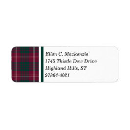 Crawford Klan Mörk Red Scottish Tartan Returadress Etikett
