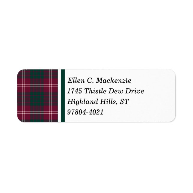 Crawford Klan Mörk Red Scottish Tartan Returadress Etikett (Framsidan)