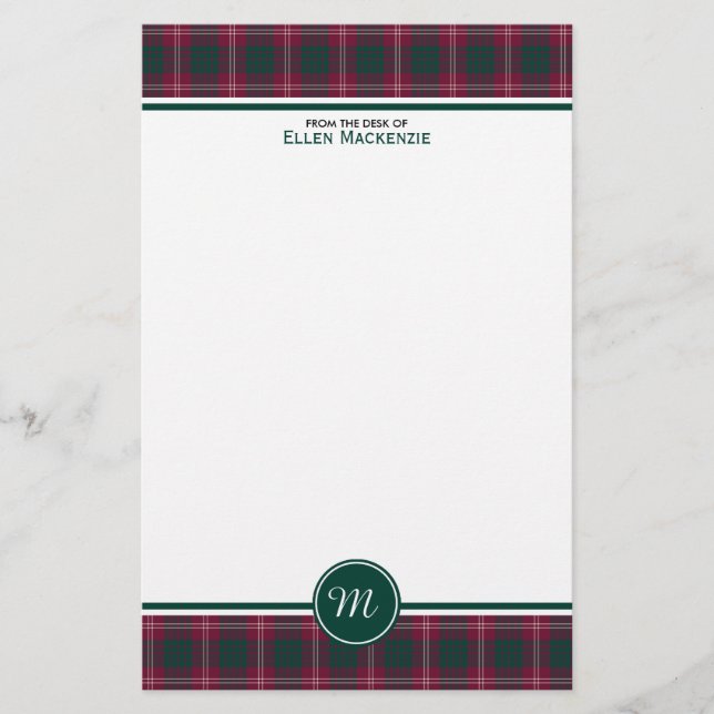 Crawford Klan Tartan Maroon Play Monogram Brevpapper (Framsida)