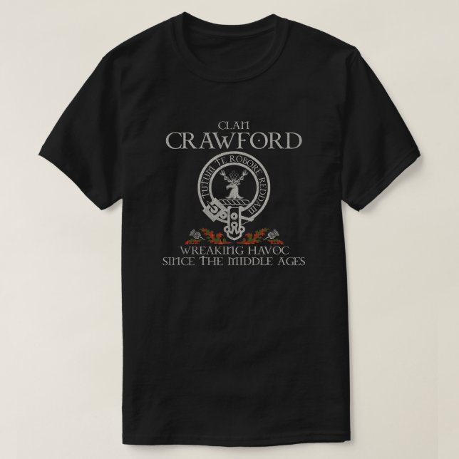 Crawford Klan vapensköld Scottish surname tartan T Shirt (Design framsida)
