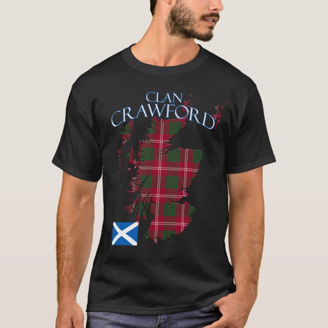 Crawford Scottish Klan Tartan Scotland T Shirt (Framsida)