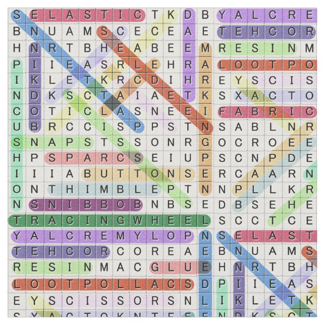 Crawing Sewing Ord Search Tyg (Närbild)