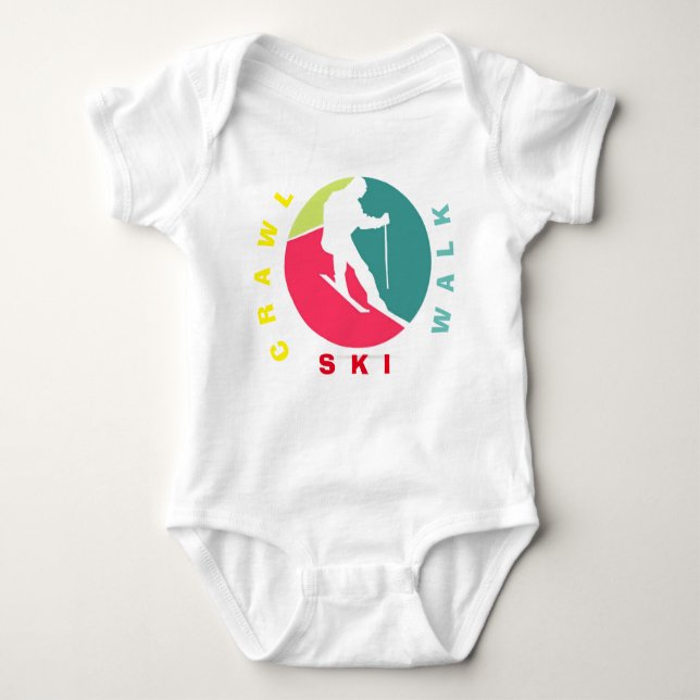 Crawl,promenera,skidåkning, baby, rolig skidåkning t shirt (Framsida)
