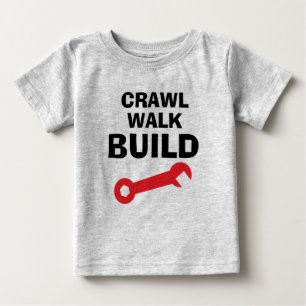 Crawl Walk Build rolig t-shirt för baby pojke