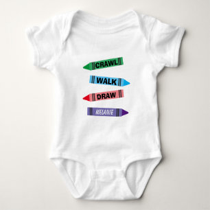 Crawl Walk Draw färgglada kritor overall för bebis T Shirt