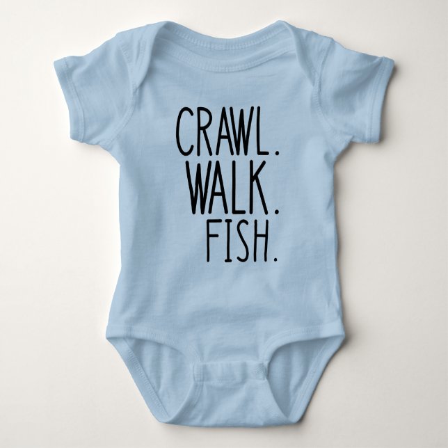 Crawl Walk Fish, Fisher Baby T Shirt (Framsida)