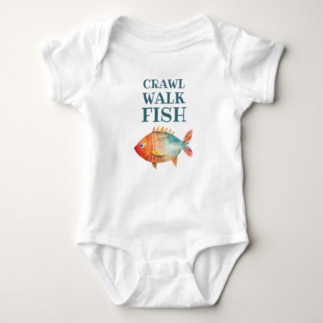 Crawl Walk Fish Funny Watercolor Fishing T Shirt (Framsida)