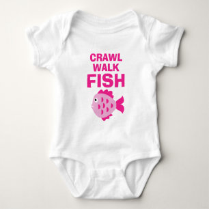 Crawl Walk Fish rolig fiske baby girl bodysuit T Shirt