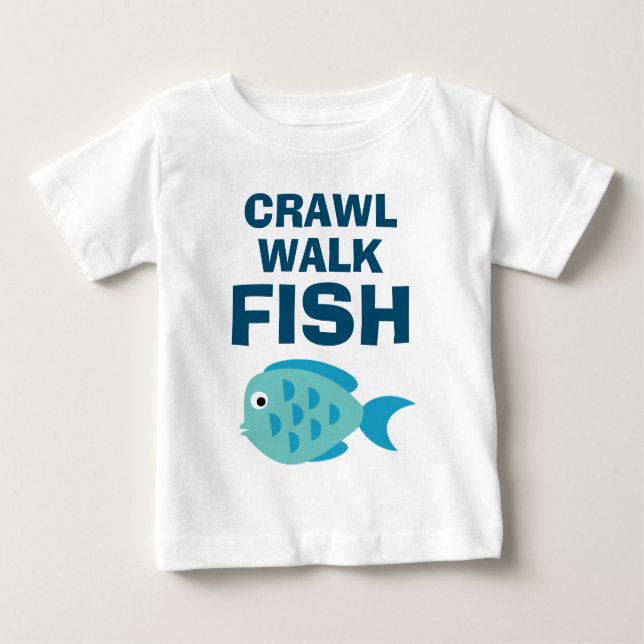 Crawl Walk Fish Söt baby t shirt för små barn (Framsida)