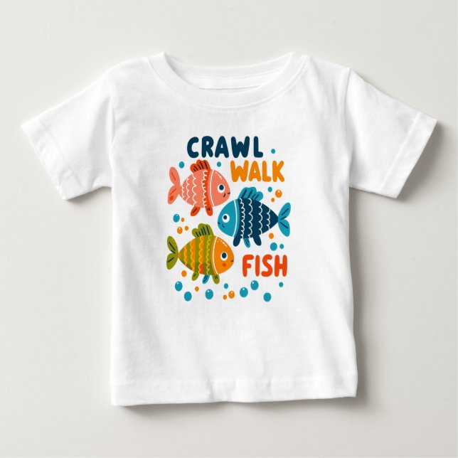 Crawl Walk Fish | Vattenmilstolpar för fiske T Shirt (Framsida)