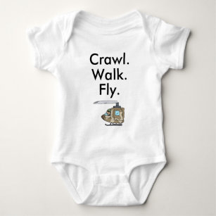 Crawl Walk Fly Military Army Pilot Baby Bodykostym T Shirt