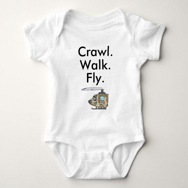 Crawl Walk Fly Military Army Pilot Baby Bodykostym T Shirt (Framsida)