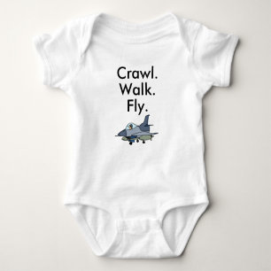 Crawl Walk Fly Military Fighter Jet Baby Bodykosty T Shirt