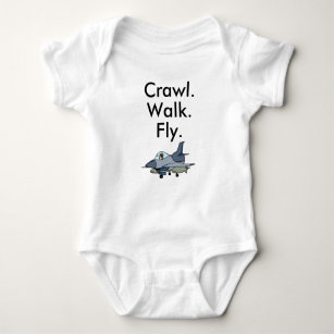 Crawl Walk Fly Military Fighter Jet Baby Bodykosty T Shirt