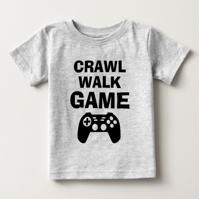 CRAWL WALK GAME lustiga spelcitat baby skjortor Tee (Framsida)