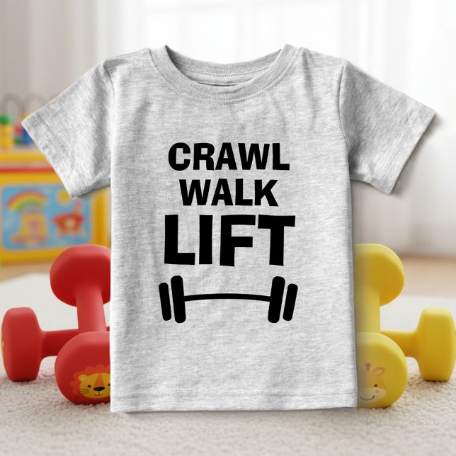 CRAWL WALK HISS lustiga fitness citat baby shirts T-shirt (baby shirt crawl walk lift)
