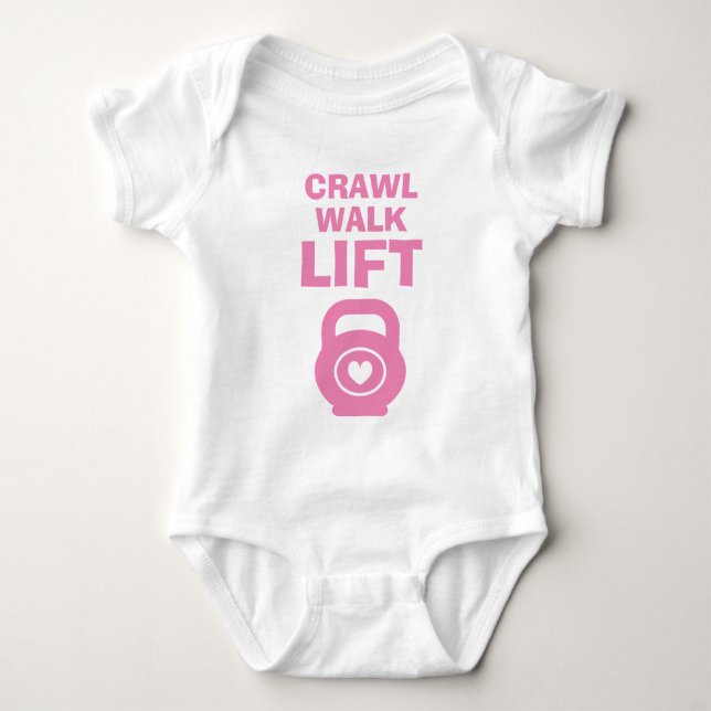 CRAWL WALK HISS söt rosa kettlebell baby bodykostk T Shirt (Framsida)