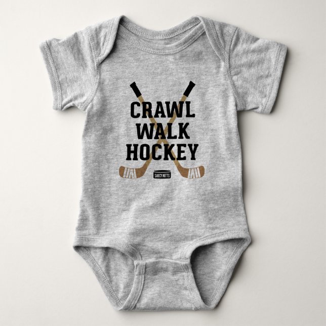 Crawl Walk Hockey Cute Funny Infant Bodykostym New T Shirt (Framsida)