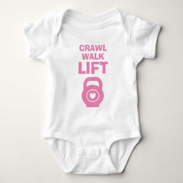 CRAWL WALK LIFT söt rosa kettlebell baby body T Shirt (Framsida)