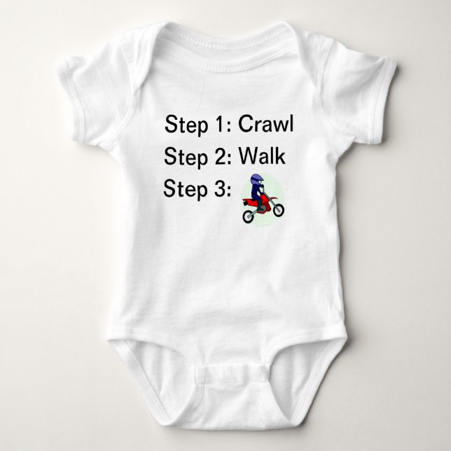 Crawl Walk Motocross Rider Baby Bodykostydräkt T Shirt (Framsida)