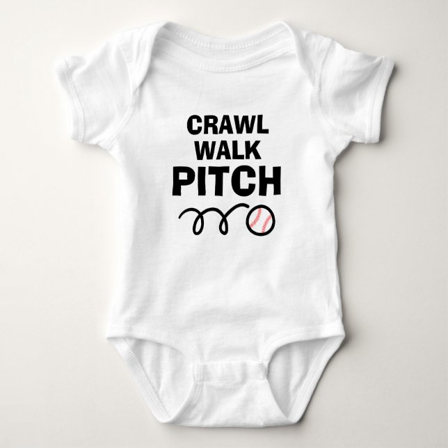 CRAWL WALK PITCH lustig baseball baby-kroppsdräkt T Shirt (Framsida)