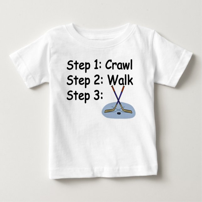 Crawl, Walk, Play Hockey baby t-shirt (Framsida)