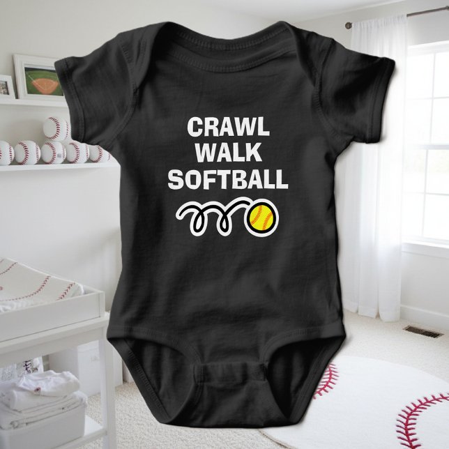 CRAWL WALK SOFTBALL sportklänning för ny bebis Tröja (softball bodysuit for baby)
