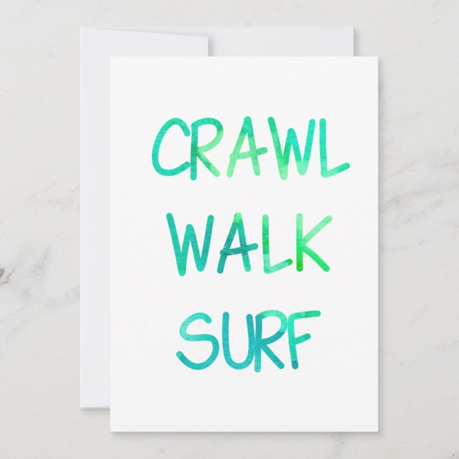 Crawl Walk Surf med grön font Inbjudningar (Framsida)
