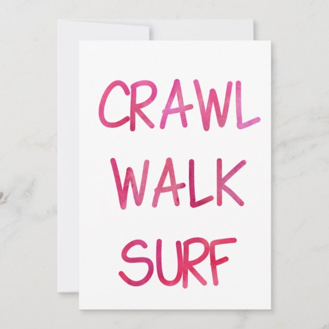 Crawl Walk Surf med Rosa Font Inbjudningar (Framsida)