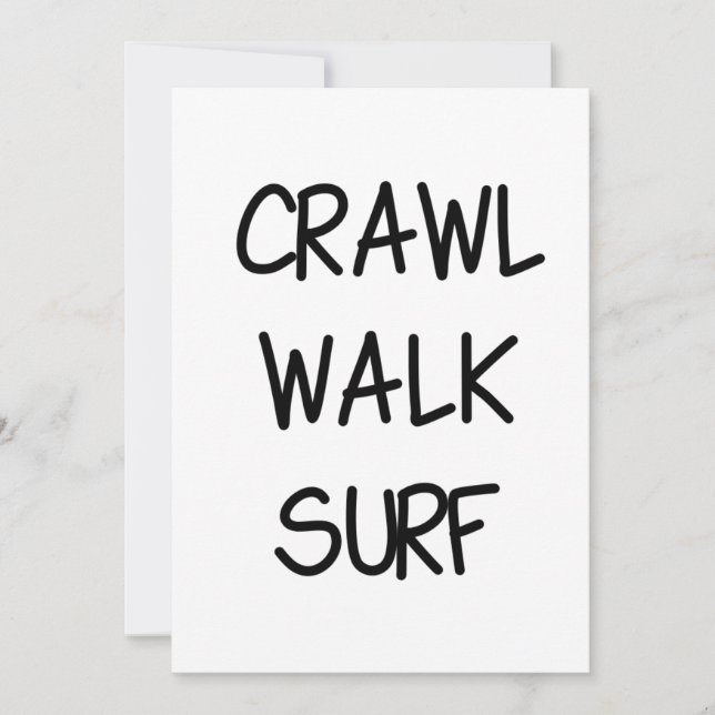 Crawl Walk Surf med svart teckensnitt Inbjudningar (Framsida)