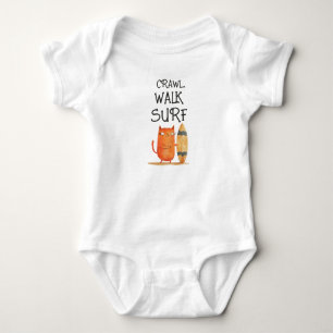 Crawl Walk Surf Watercolor Surfar Katt Rolig & Söt T Shirt