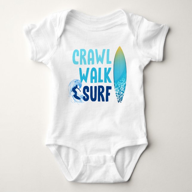 Crawl Walk Surfa Beach Baby T Shirt (Framsida)