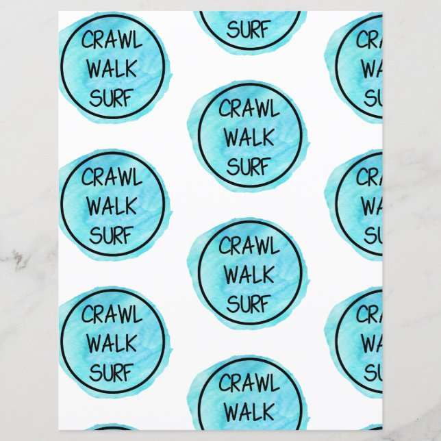 Crawl Walk Surfa Blue Mönster Scrapbook Papper (Framsida)