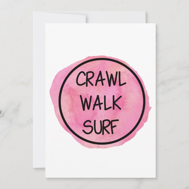 Crawl Walk-Surfa med Rosa Design Inbjudningar (Framsida)
