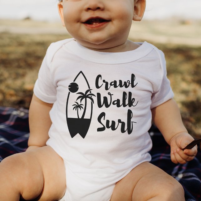 Crawl Walk Surfa Sommarydräkt Baby Bodydräkt T Shirt (Skapare uppladdad)