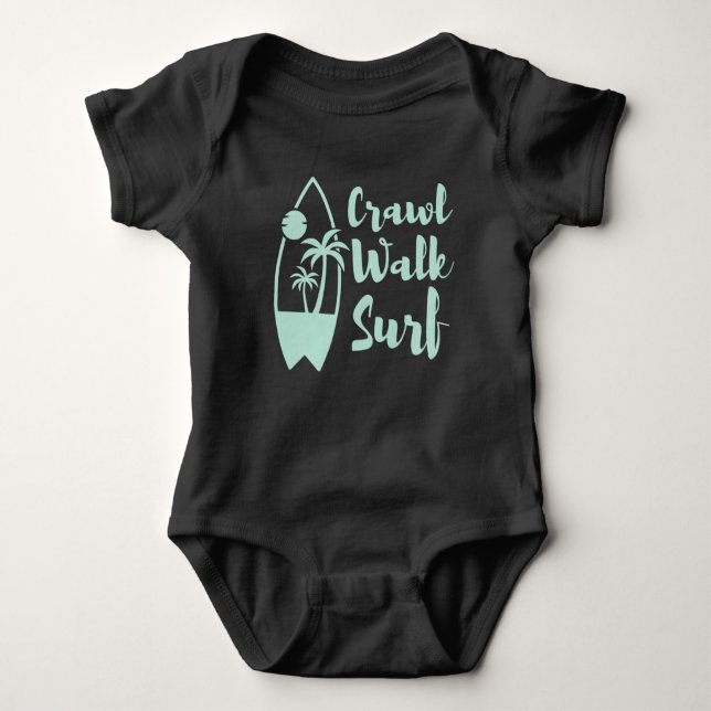 Crawl Walk Surfa Sommarydräkt Baby Bodydräkt T Shirt (Framsida)