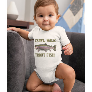 Crawl Walk Trout Fish Funny Baby Fishing Baby T Shirt
