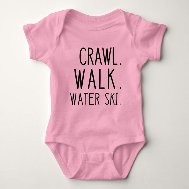 Crawl Walk Vatten Ski, Waterskiing Baby T Shirt (Framsida)