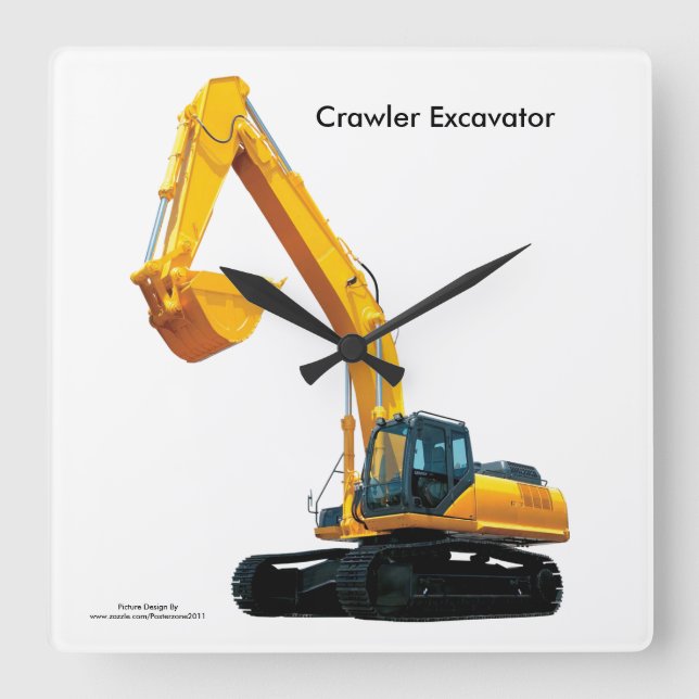 Crawler Excavator-bild för Square-Wall-Clock Fyrkantig Klocka (Framsida)