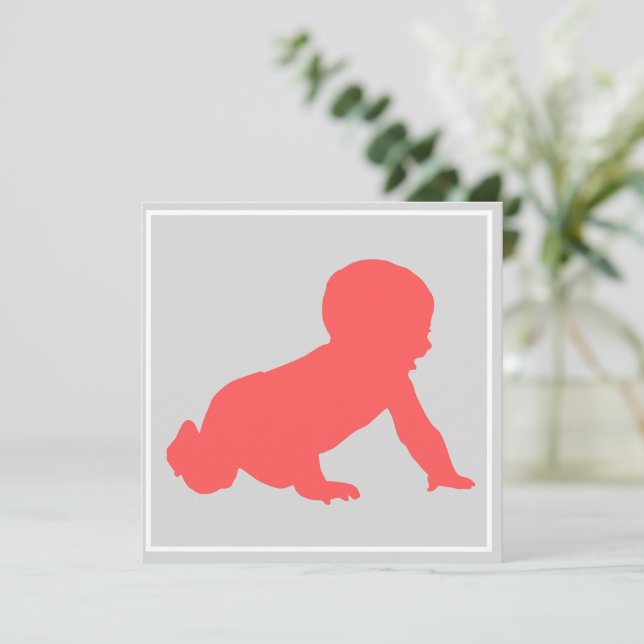 Crawling baby Baby Shower Rosa & Grått Julkort (Stående Fram)