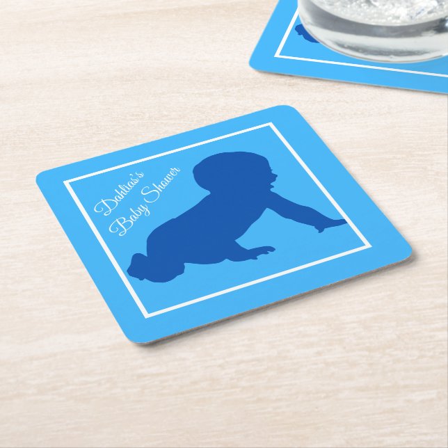 Crawling baby blue babystövel underlägg papper kvadrat (Vinklad)