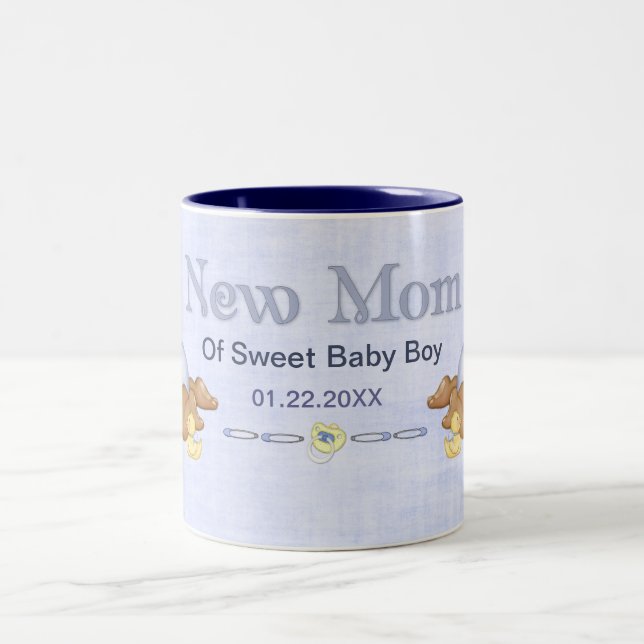 Crawling Teddy - New Mor of Boy - Customize Två-Tonad Mugg (Center)