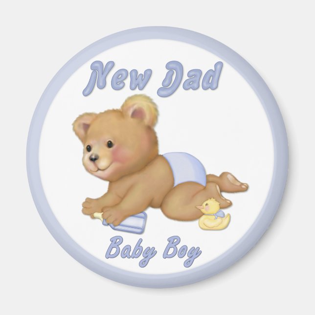 Crawling Teddy - New Pappa of Boy - Customize Magnet (Framsidan)