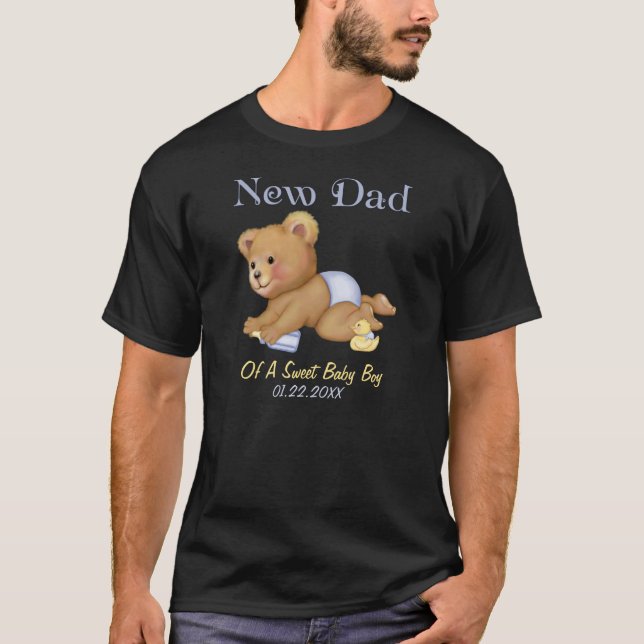 Crawling Teddy - New Pappa of Boy - Customize T Shirt (Framsida)
