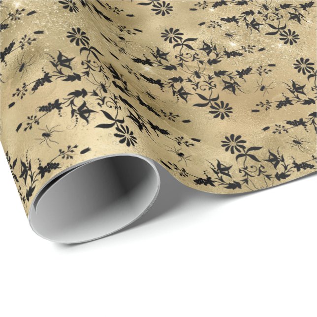 Crawly Spider Blommigt Halloween Mönster Presentpapper (Rullad Hörn)